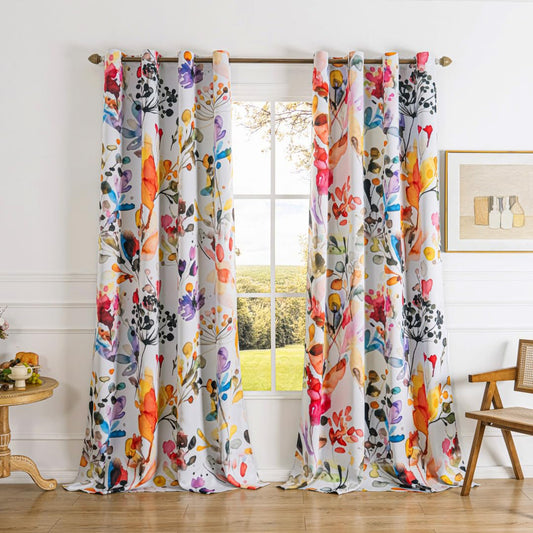 Boho Floral 100% Blackout Curtains 84 Inch Length 2 Panels Set Grommet Watercolour Flower Bohemian Pattern Black Out Thermal Insulated Drapes Window Treatment for Bedroom Living Room 52 x 84 Inch