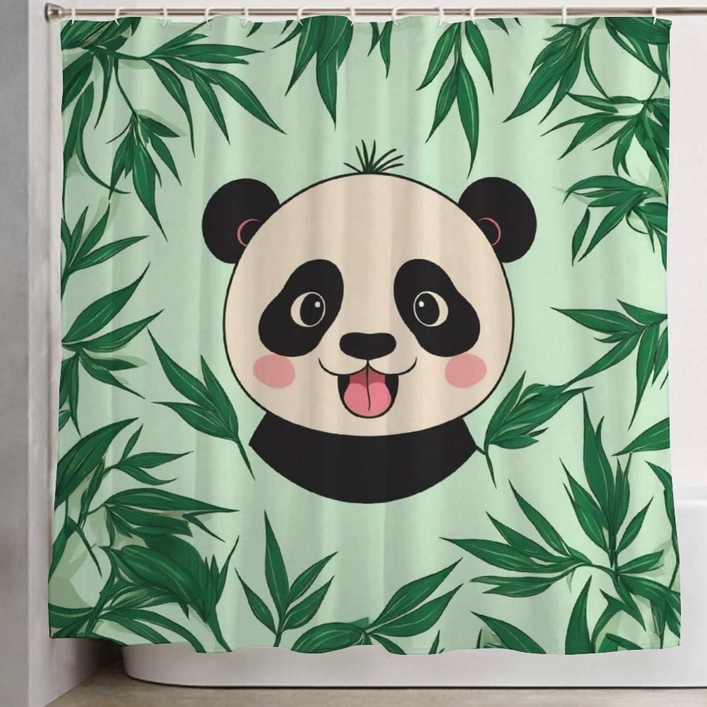 Meaudiwes Shower Curtain Set, Panda Mint Green Bathroom Decoration with Curtain Hooks, 72"x 70"