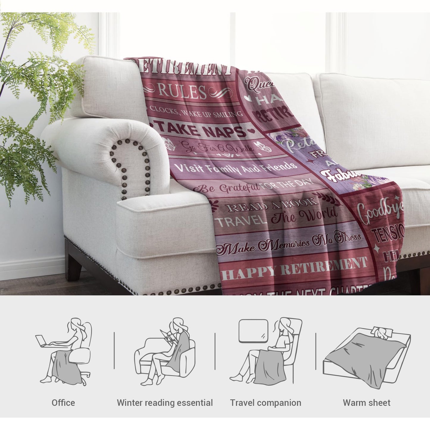 Levens Retirement Gift for Woman, Best Retirement Gifts for Women 2025, 60"x50" Happy Retirement Blanket Gifts for Teacher Mom Nurse Coworkers Friends, Retirement Party Decorations Throw Blanket