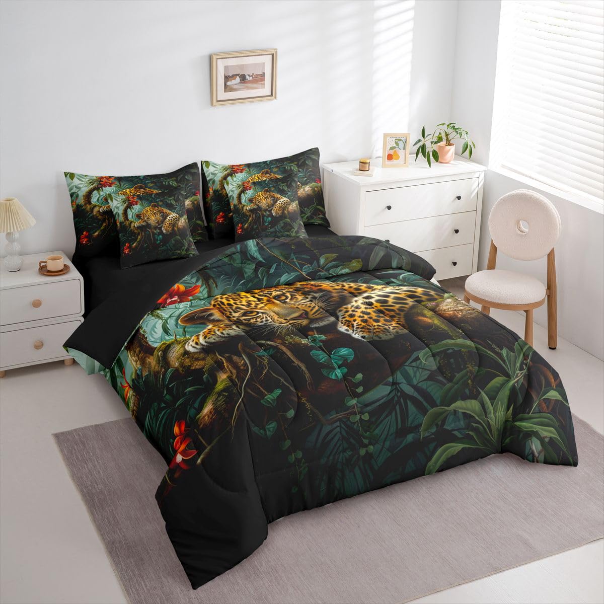 Feelyou Leopard Comforter Set with Sheets 7 Piece Queen Size Cheetah Print Bed in a Bag Kids Boys Girls Wild Animal Bedding Set Safari Bedroom Decor Breathable Soft Microfiber