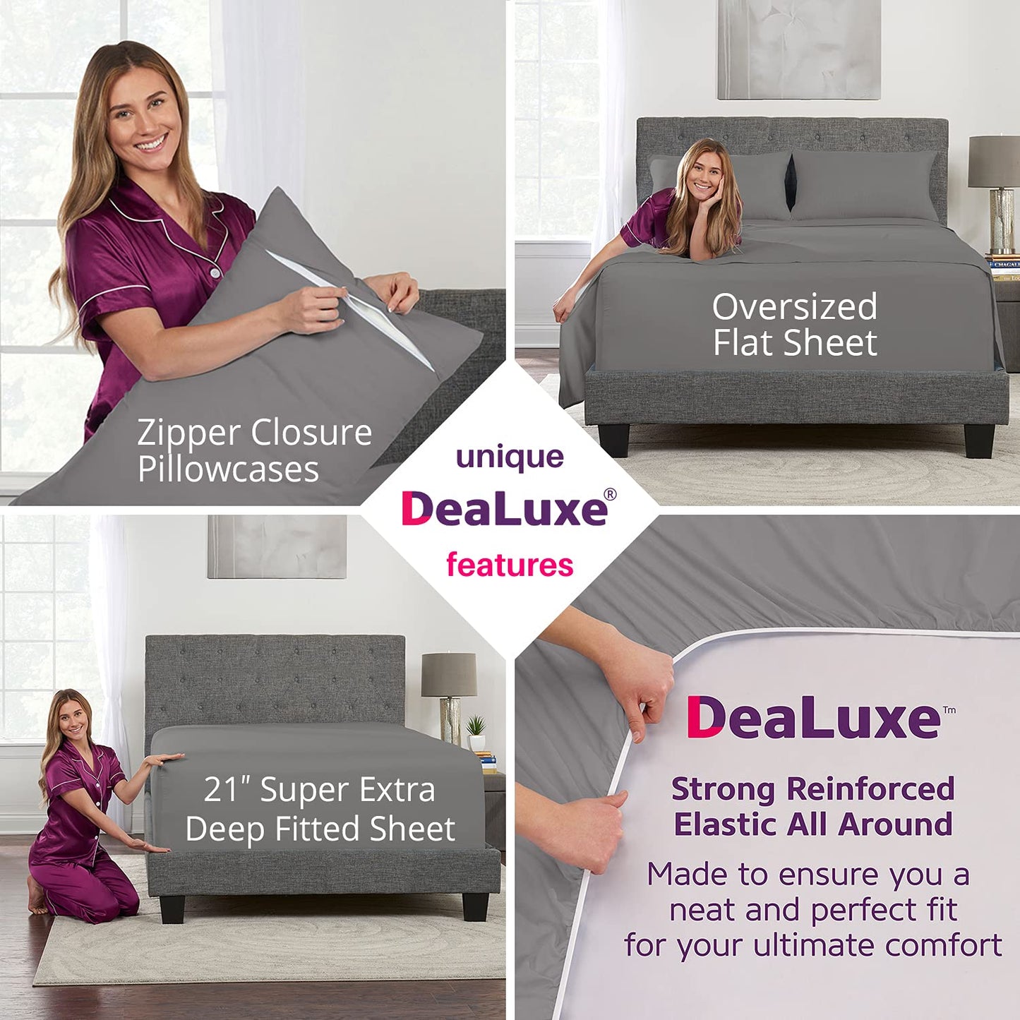 Deep Pocket King Sheets - King Size Sheet Sets with Zippered Pillowcases - 18 Inch Deep Pockets - Fitted & Oversize Flat Sheets