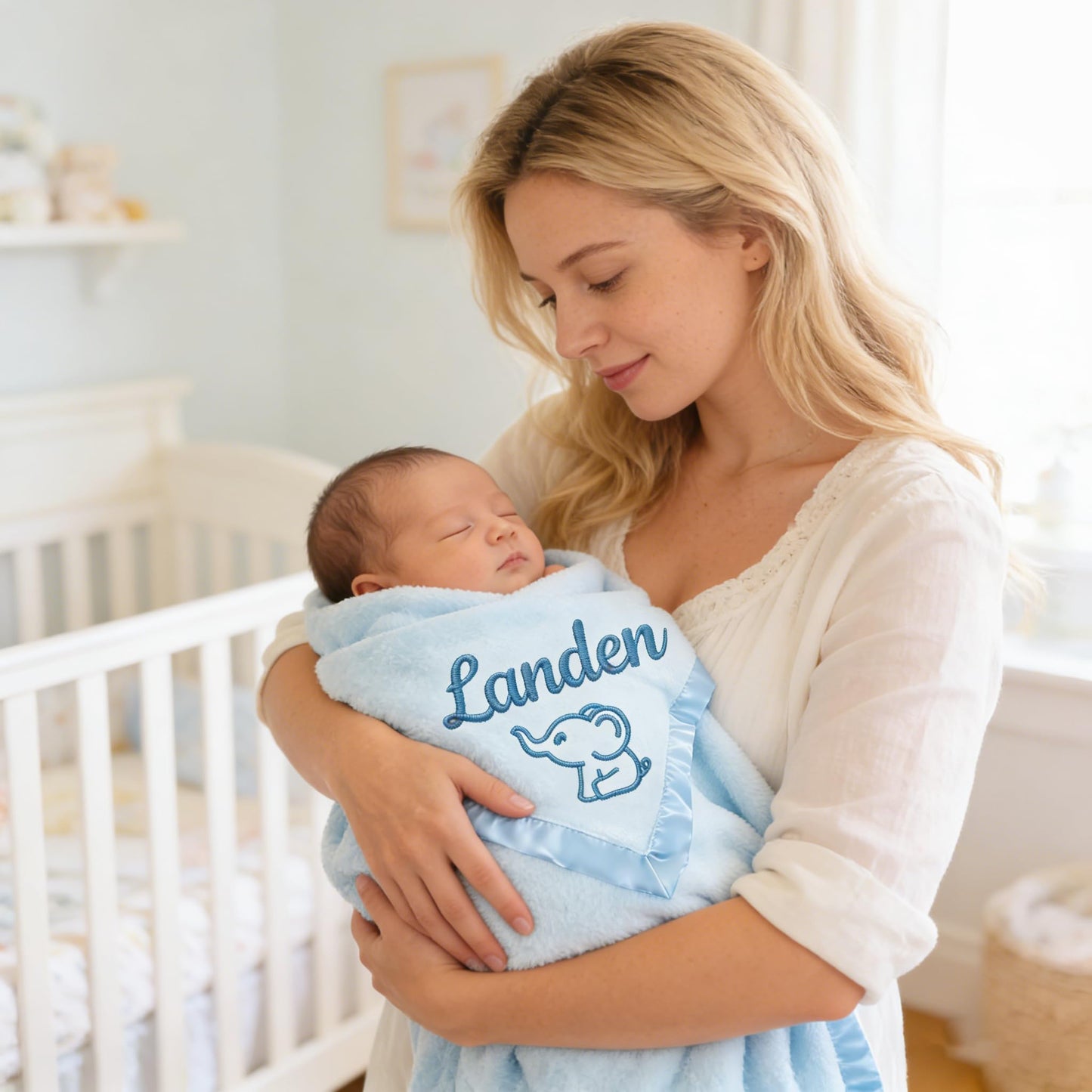 Personalized Baby Blanket with Embroidered Name,Custom Baby Receiving Blankets Soft Fleece Toddler Blanket for Newborn Baby Boy Shower Gifts -36" x 36"