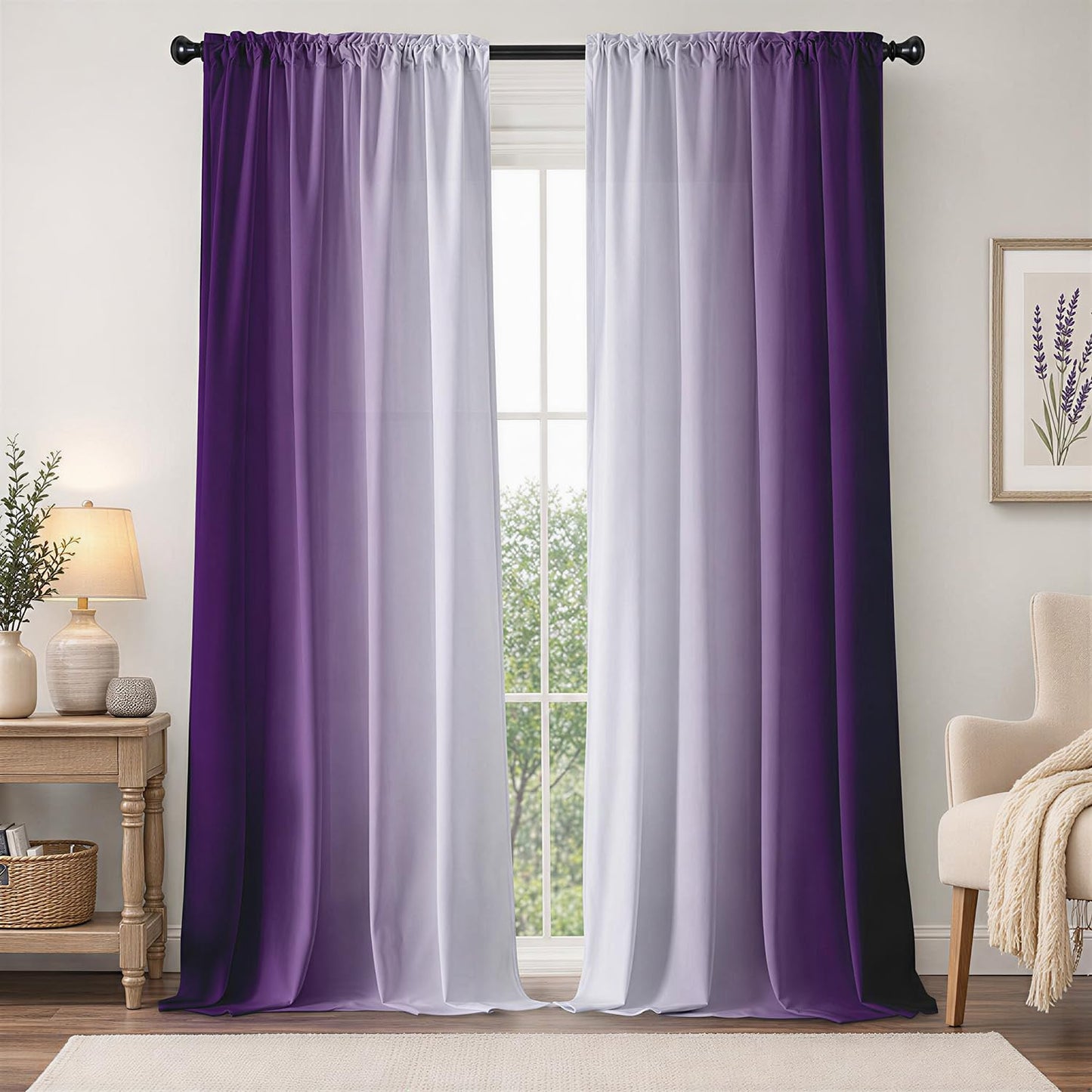 XFLINGBAO Purple Curtains 84 Inch Length for Living Room 2 Panel Set Purple and Grey White Window Treatment Curtains Lavender Ombre Gradient Light Filtering Curtains Modern Abstract Drapes