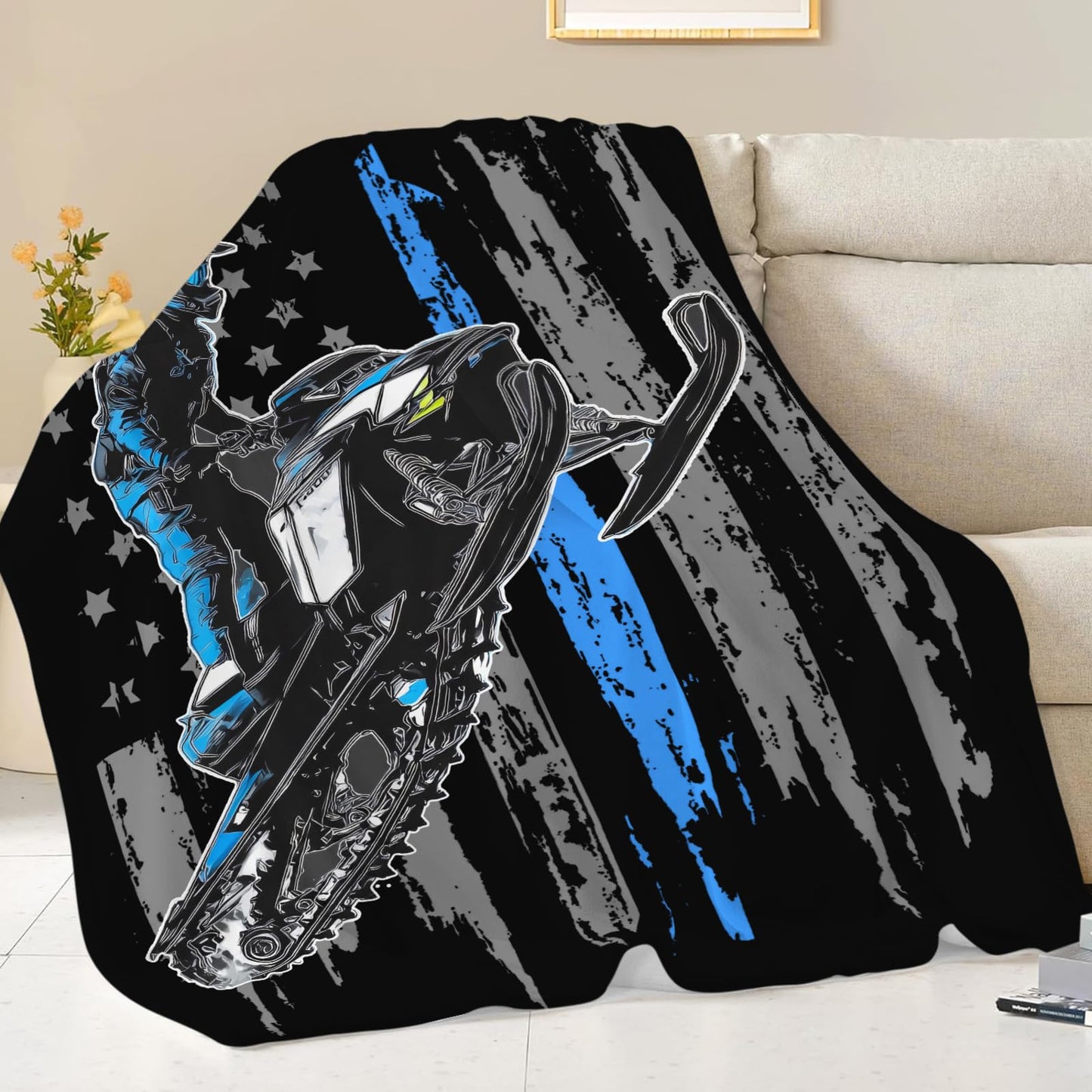 Baegopa Snowmobile Blanket Gifts for Girls Boys Skiing Sports Throw Blankets Cozy Plush Fleece America Flag Flannel Fuzzy for Men Women 50"X40"
