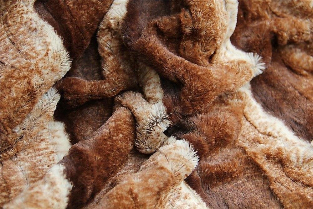 Tache Chocolate Golden Brown Striped Throw Super Soft Warm Faux Fur with Brown Sherpa Back Blanket - 63x87