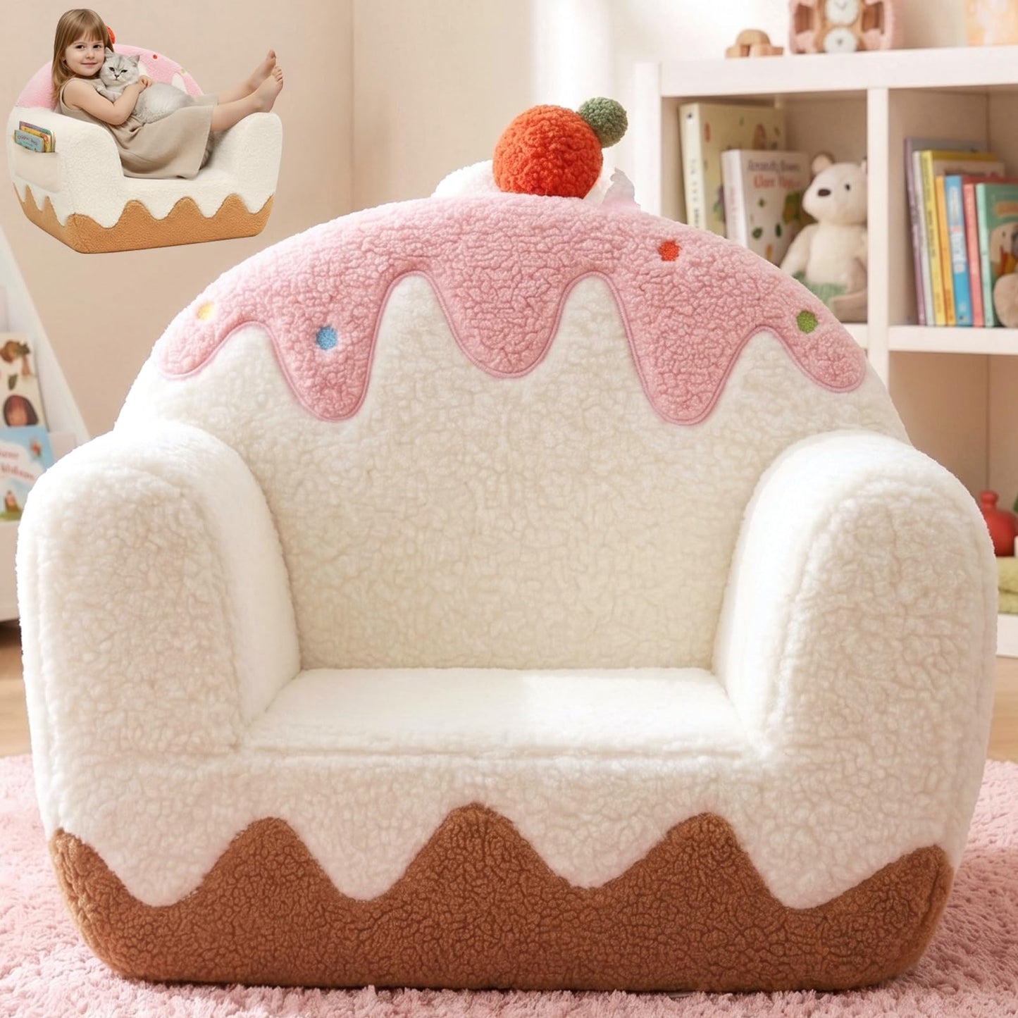 OUOZZZ Kids Chair Comfy for Girls 1-6 Years Old, Soft Sherpa Toddler Sofa