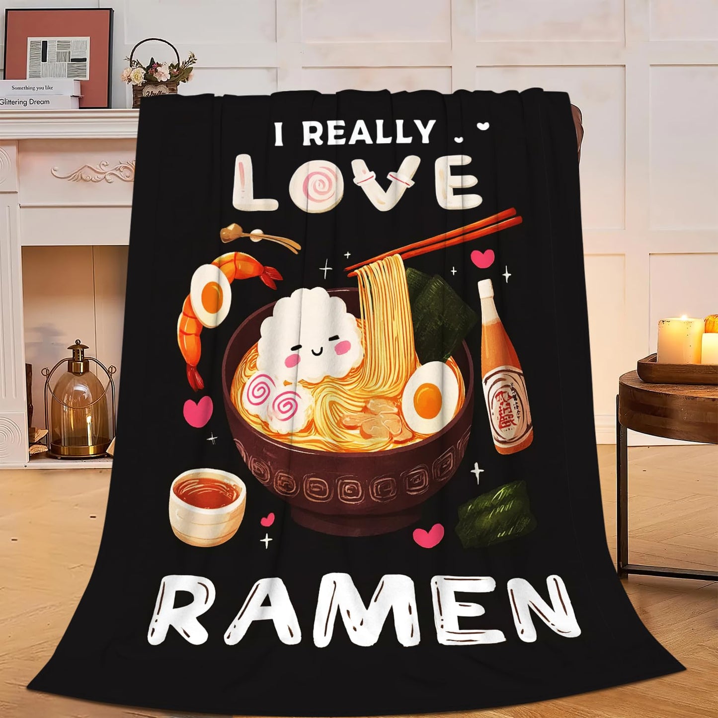 Ramen Blanket Soft Fuzzy Fleece Ramen Noodle Food Throw Blankets Decor Cozy Warm Plush Flannel Foodie Blanket Gifts for Boys Girls Men Women Home Chair Sofa Couch Bed 50"X40"