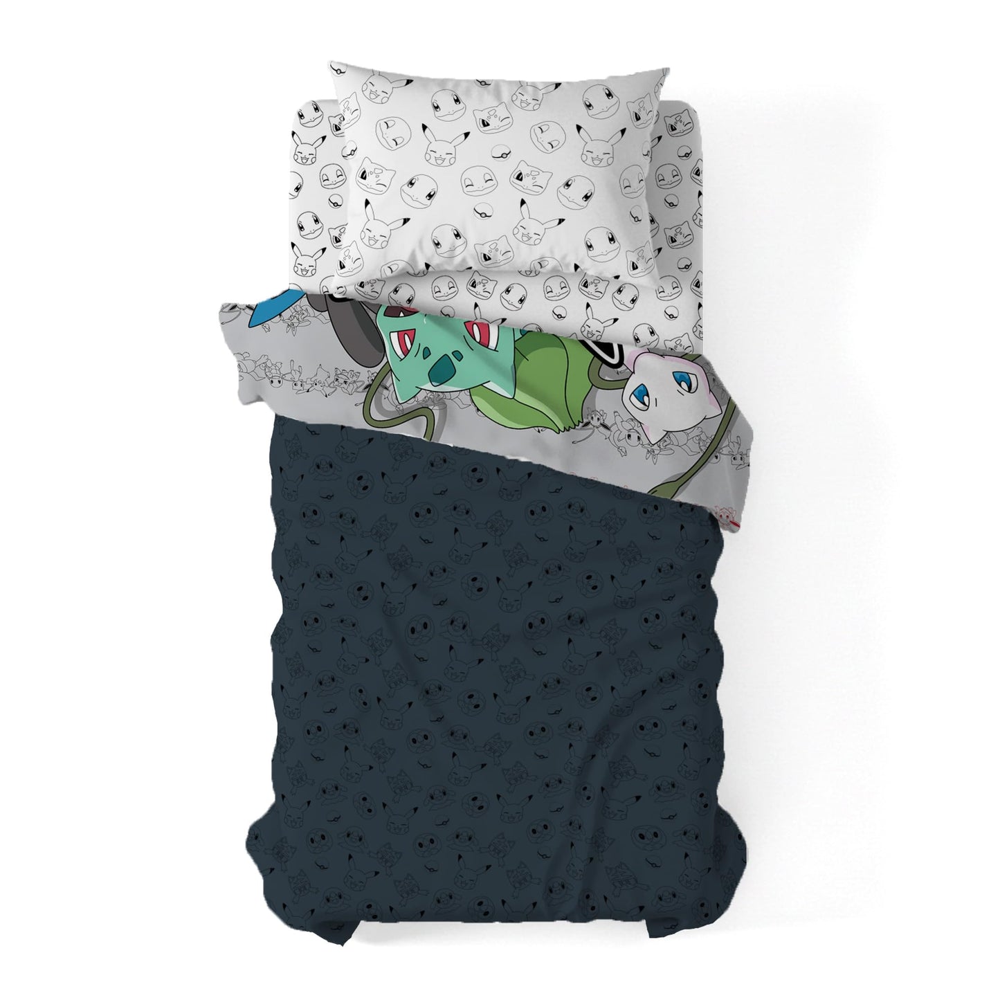 Northwest Pokemon Battle Squad Twin Size Bed in a Bag Set, Pikachu Charmander Squirtle Eevee, Kids Boys Girls Bedding Comforter Sheets