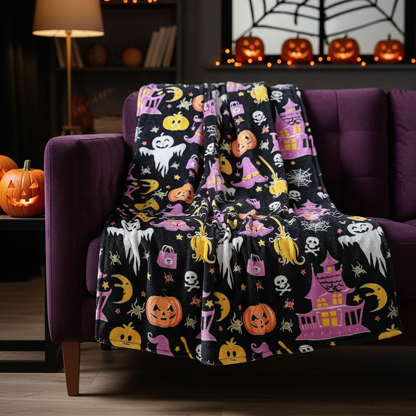 MATICAN Halloween Throw Blanket, 50" x 60" Glow in The Dark, Cozy, Plush Fleece, Midnight Glow Manor, Spooky Design