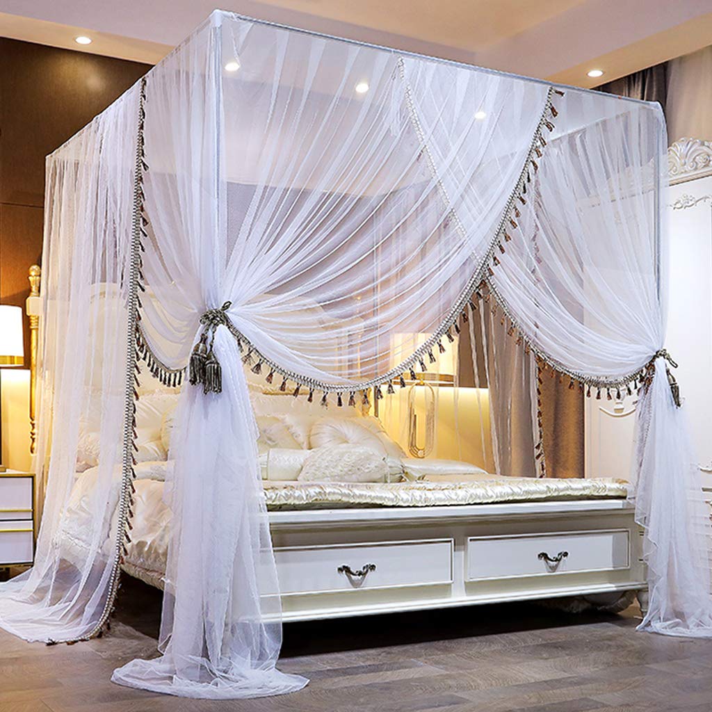 SCMTY Princess 4 Corner Post Bed Canopy & Cute Mosquito Net for Girls Bed Adult Bedroom Kids Rooms ; Curtain Net for Twin/Full/Queen/King Size Bed (Solid-Wine Red, Queen)
