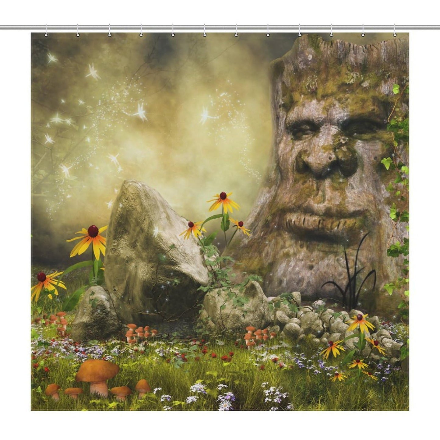 TYVGICZ Bohemian Fantasy Shower Curtain, Magic Forest Enchanted Woods Mystical Landscape Nature Tree Floral Mystical Landscape Bath Curtain for Bathroom Laundry Room Home Bedroom Decor,66x72 Inch