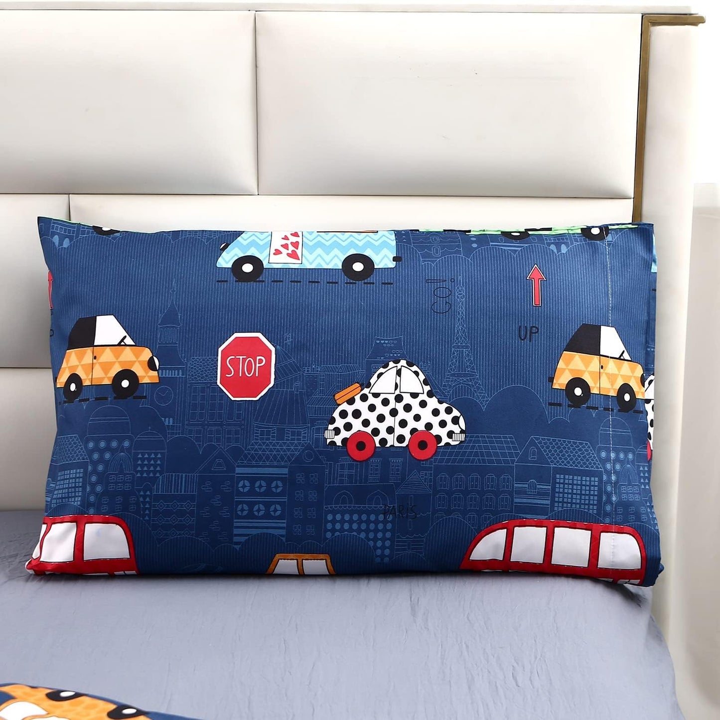 MAG 3Pcs Cartoon Car Bedding Comforter Set,Blue Cute Twin Comforter Set for Toddlers Kids Boys Teens and Girls,All Season Microfiber Super Soft,Twin Size