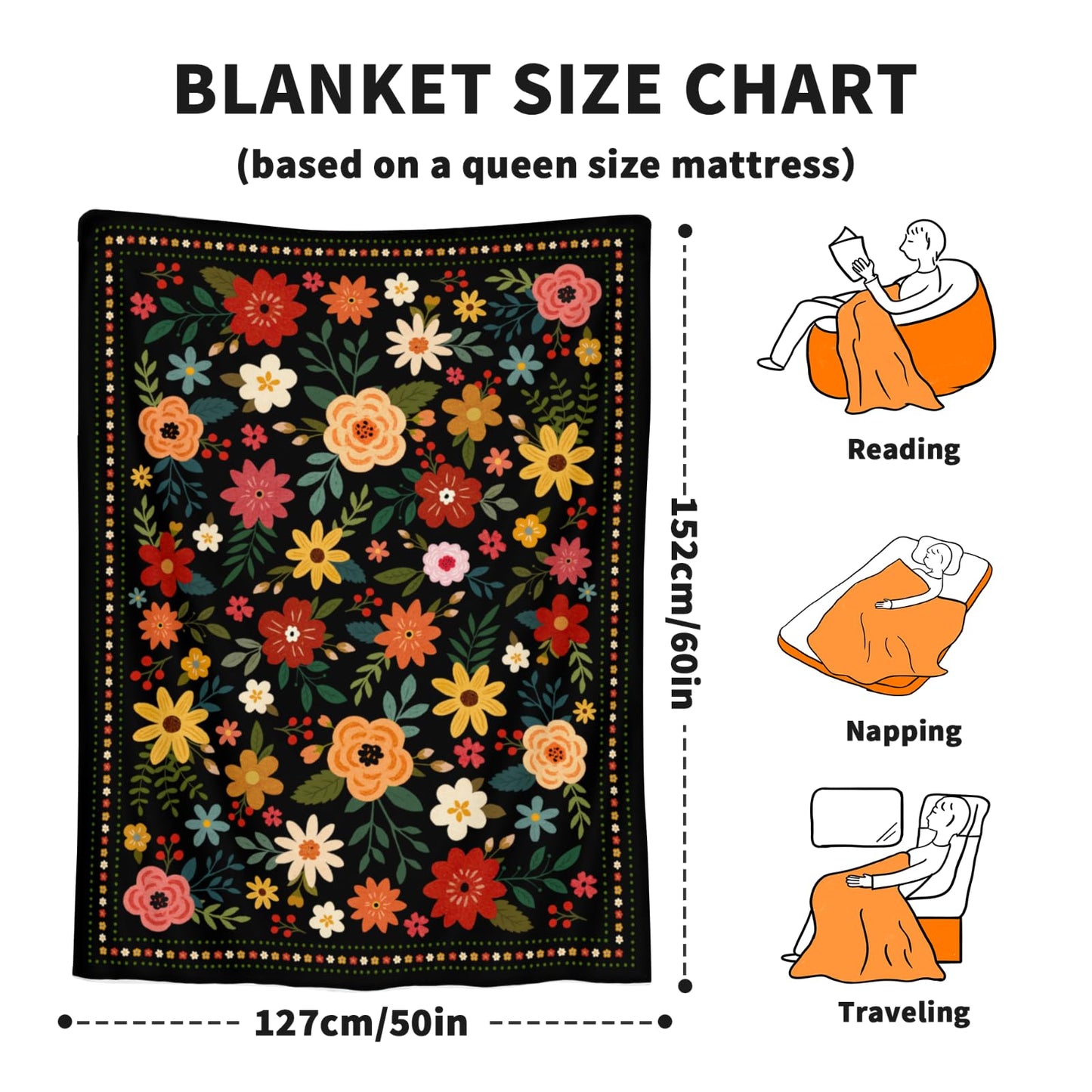 Arktrident Boho Floral Throw Blanket Colorful Flower Soft Flannel Bed Blankets Cozy Plush Couch Cover Lightweight Blanket for Bed Chair Sofa 50" X 60"
