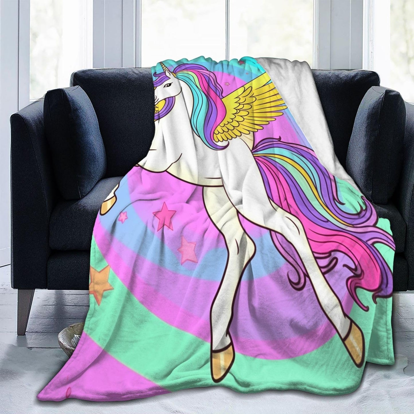 amepay Cute Unicorn Wings Blanket for Grils Pattern Print Flannel Throw Blankets for Home Couch Bed Sofa Soft Fuzzy Lightweight Decor Gifts 60x50 Inches