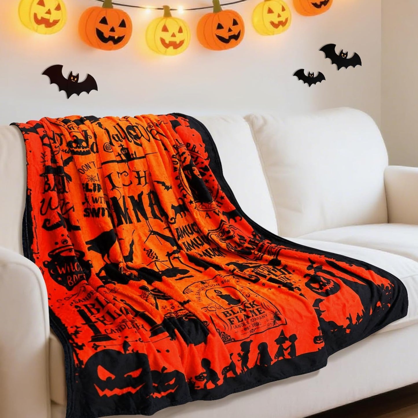 Halloween Throw Blanket Halloween Horror Witch Goth Skull Pumpkin Throw Blanket Couch Cozy Flannel Decoration for Party Bed Living Room Decor Gift