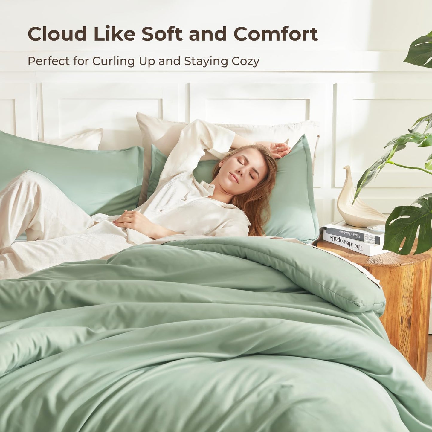 Litanika King Size Comforter Set, 3 Pieces Lightweight Solid Comforter King Size, All Season Fluffy Down Alternative Comforter Bed Set Quilt Blanket, Sage Green, King