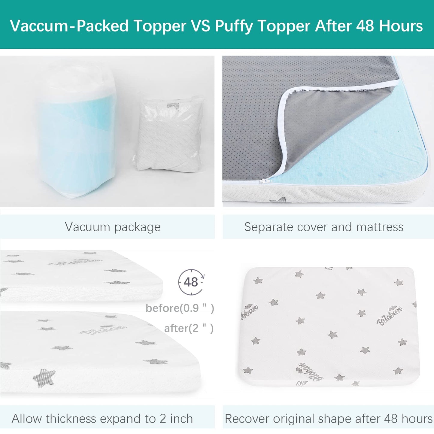 Crib Mattress Topper Pad Waterproof, Memory Foam 2-Inch Toddler Bed Mattress Fit Baby Toddler Mattresses with Removable Crib Mattresses Topper Cover Protector Machine Wash & Non-Slip | 52“x 27“