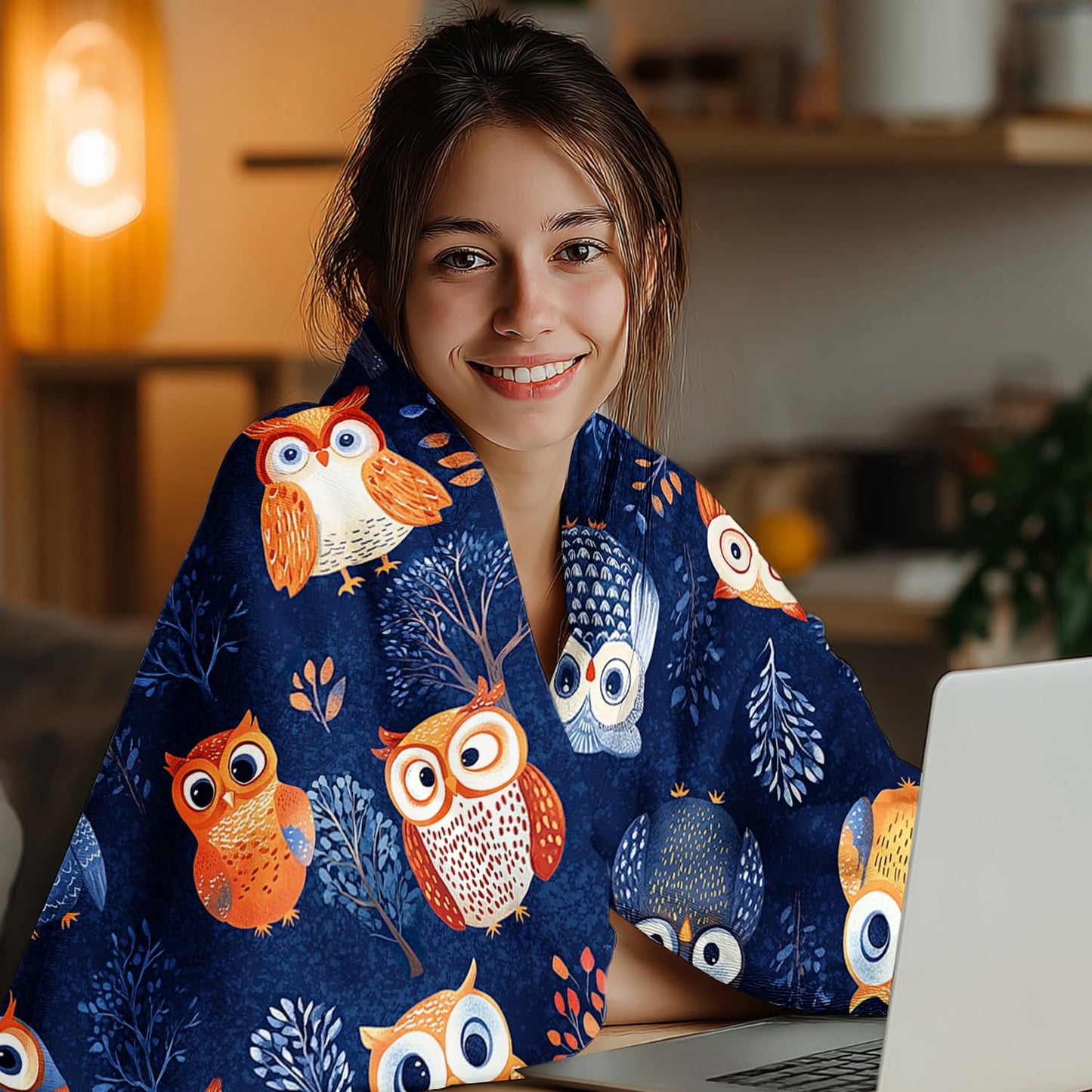 Cute owl Blanket owl Decor Cozy Animal Throw Super Soft Plush Flannel Fleece Blanket Gift for Kids Adults Men Women Ultra Warm & Lightweight Flannel, 50"X40"