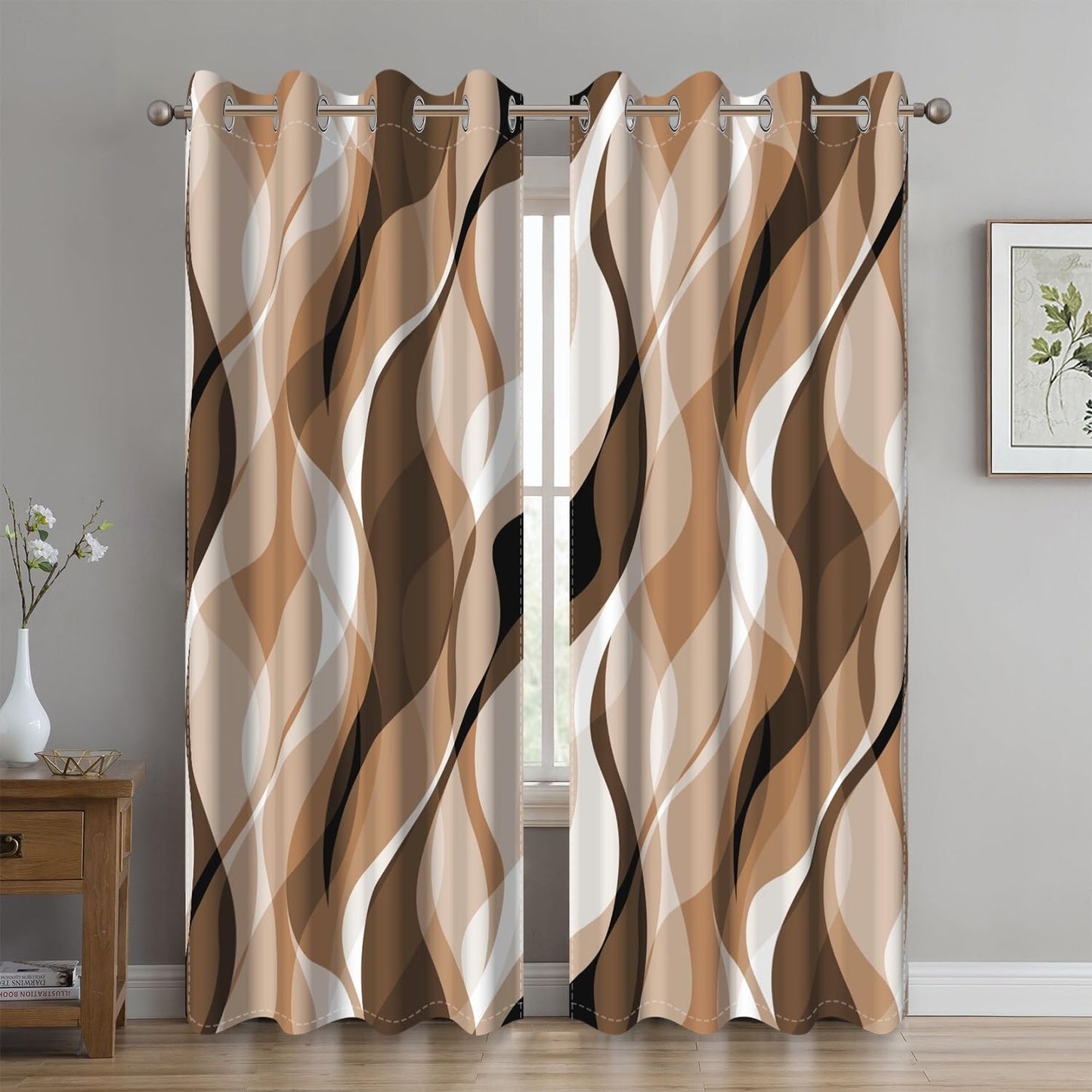 Ruelvth Brown Blackout Curtains, Ombre Grey and Brown Striped Window Curtains for Living Room Bedroom Modern Coffee Tan Room Darkening Grommet Curtains 42x63 Inch, 2 Panels