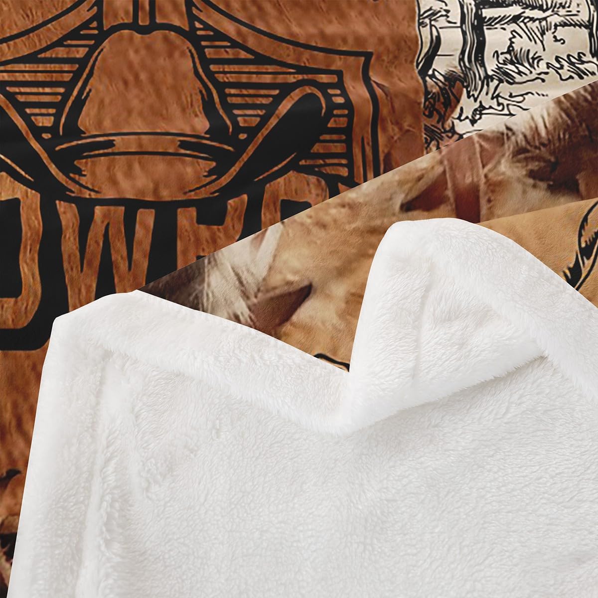 Erosebridal Western Cowboy Fleece Blanket Longhorn Cow Skull Cowhide Print Sherpa Blanket 90"x90", Tribal Geometric Aztec Farmhouse Farm Animals Fuzzy Plush Throw