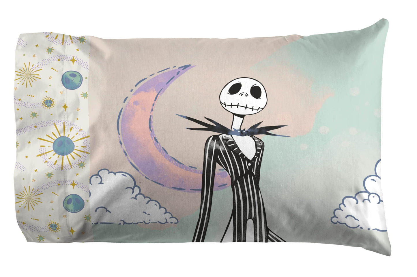 Jay Franco Sheet Set with Fitted, Flat Sheets & Pillow Cover - Ultra-Soft Bedding with Pillowcase for Room Decor, Beige - Nightmare Before Christmas, 4 Piece Queen