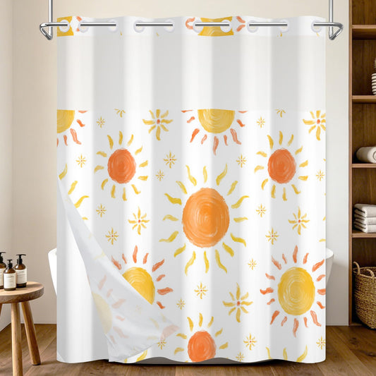 NAEMBCU No Hook Shower Curtain for Kids with Snap-in Liner 71x74 Inch