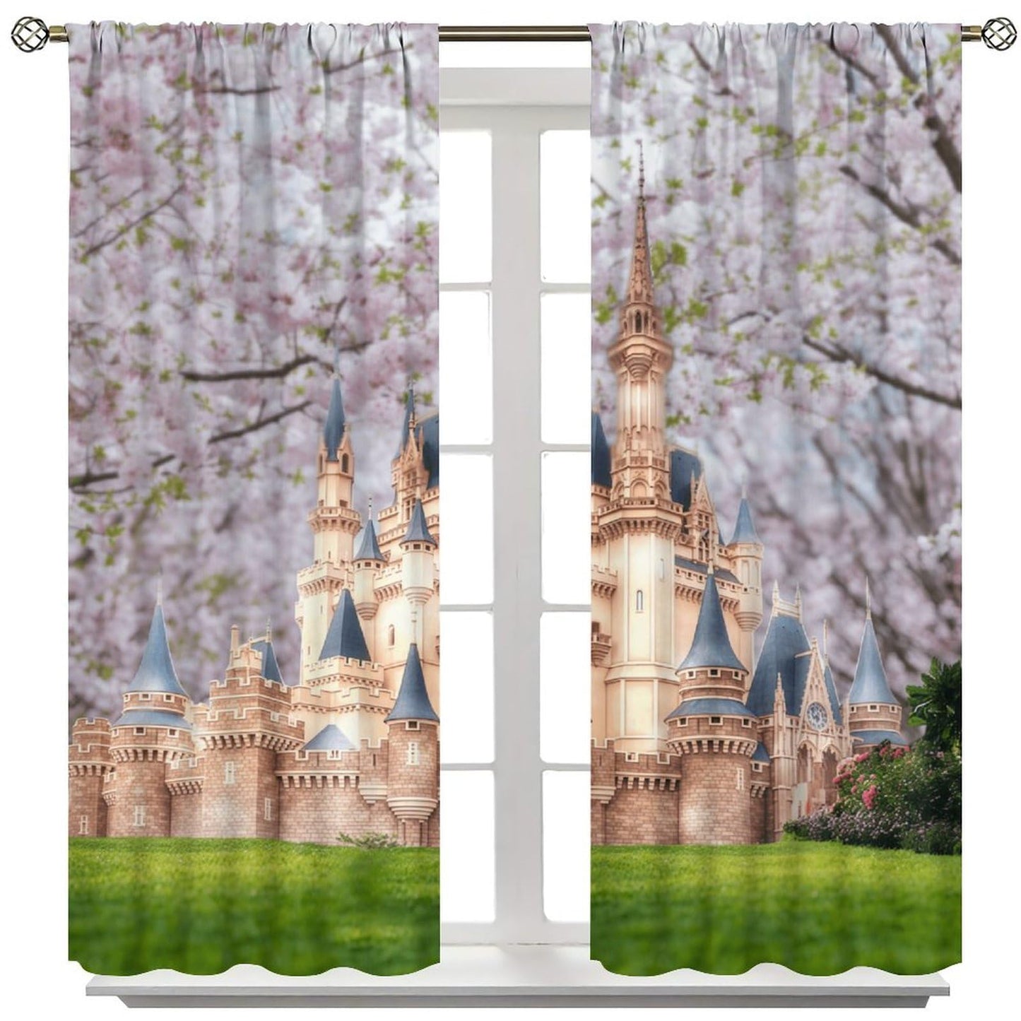 Princess Castle Curtains For Kids Romantic Fairy Tale Castle Flower Garden Rod Pocket Window Treatments for Girls Boys Children Bedroom Nursery Living Dining Room 2 Panels Set 41x 45 in （No Blackout）