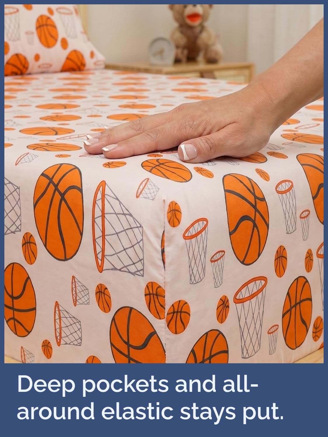 CGK Unlimited Kids Basketball Full 4 Piece Sheet Set - Boys, Girls, Teens, Toddler - Easy Fit with Deep Pockets - Soft, Cooling & Breathable Sheets - Cute, Cozy, Fade & Wrinkle Free - Machine Washable
