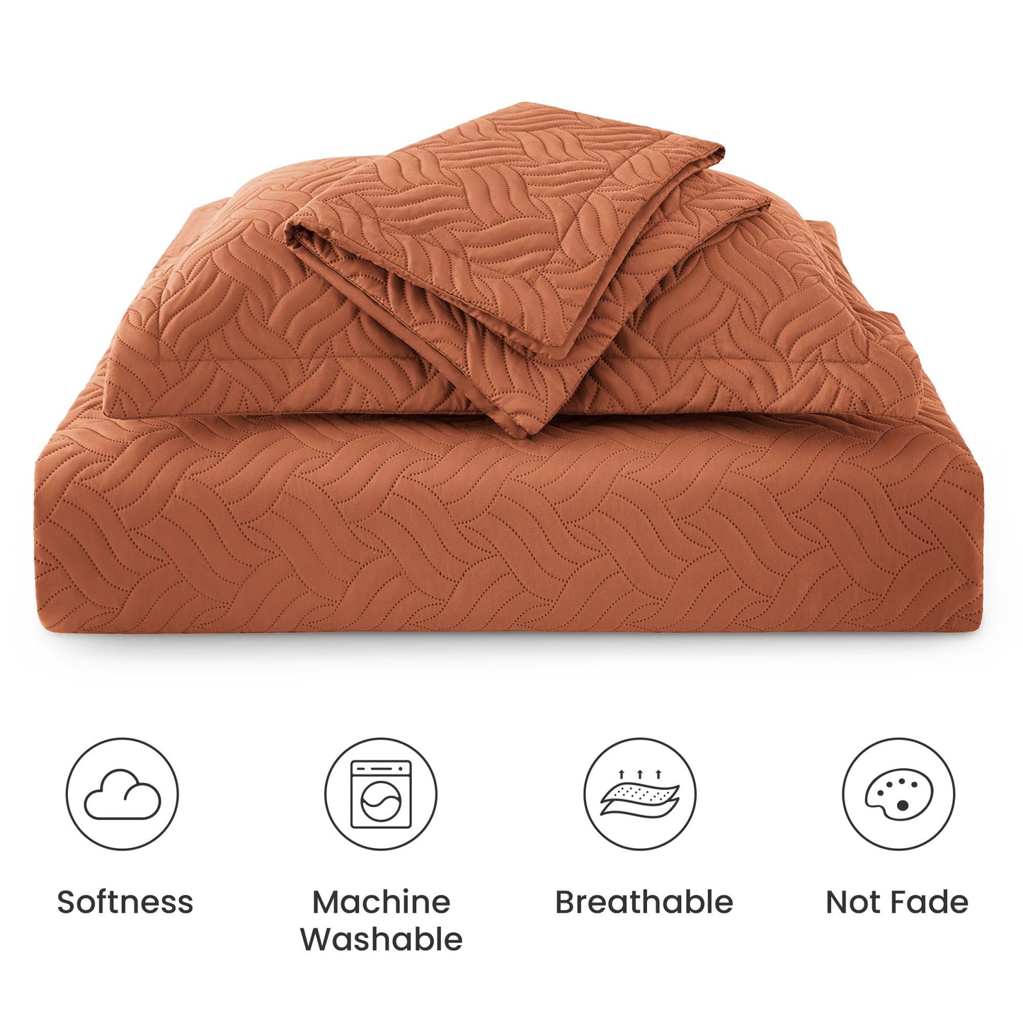 Love's cabin California King Size Quilt Bedding Set Umber Bedspread - Cal King Summer Lightweight Bedspread Comforter - Wave Pattern Coverlet for All Season - 3 Pieces (1 Quilt, 2 Pillow Shams)