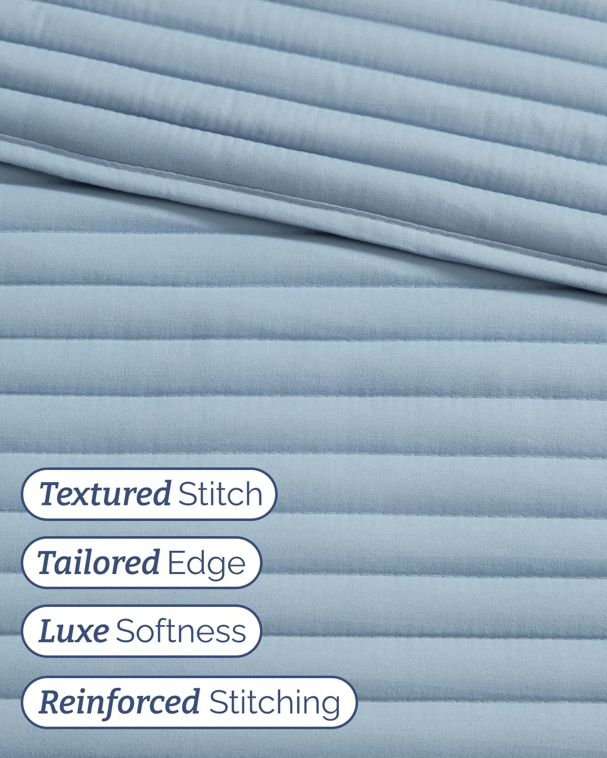 Quilts Queen Size - Dusty Blue Bedspread Queen Size with Stripe Stitch Pattern - Lightweight Bedspread for All Seasons - Soft, Breathable Comfy Summer Quilted Coverlet w/ 2 Pillow Shams - 90" x 96"