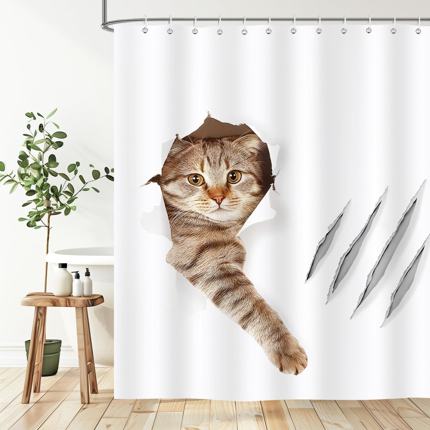 Hopomoon Funny Cat Shower Curtains 72 x 72 inch,Bathing Cat Waterproof Polyester Fabric Bathroom Curtain with 12 Hooks