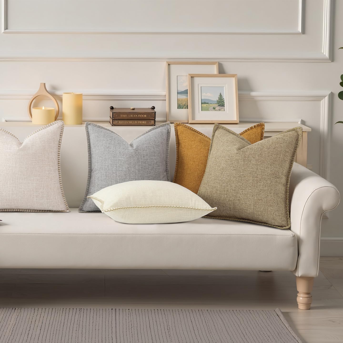 decorUhome Summer Decorative Throw Pillow Covers 22x22 Set of 2 Square Faux Linen Outdoor Neutral Farmhouse Euro Sham Pillow Covers with Stitched Edge for Couch Sofa Living Room, Bronze Gold