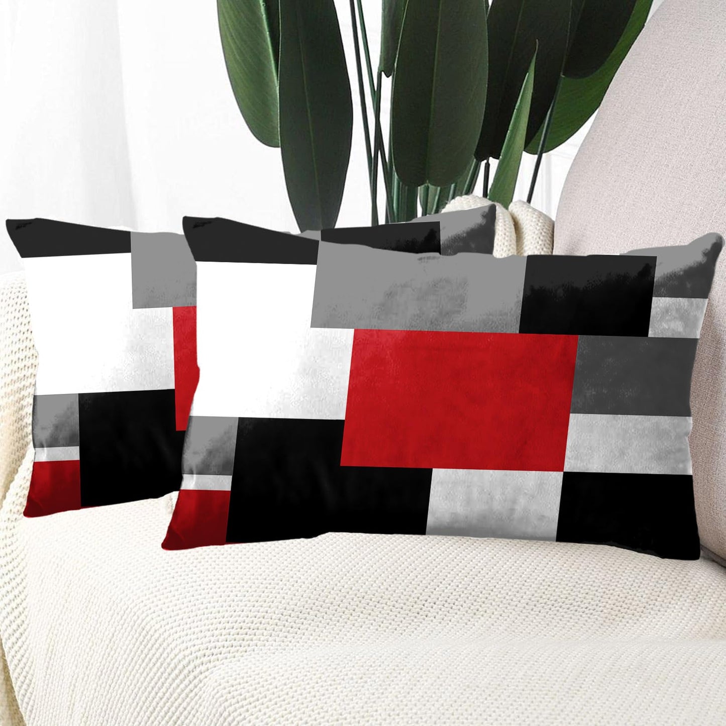 Emvency Set of 2 Red Black and Grey Throw Pillow Covers Geometric Modern Abstract Painting Decorative Pillow Cases Home Decor Standard Rectangle 12x20 Inches Pillowcases