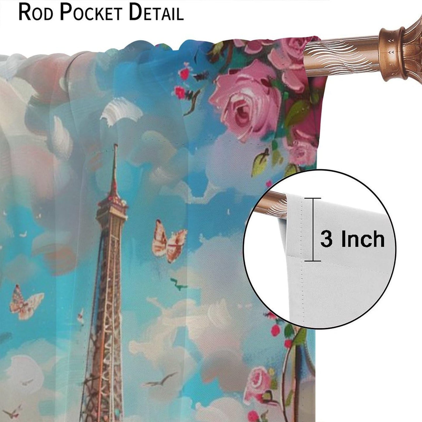 AAVEUP Eiffel Tower Curtains for Girls,Dreamy Pink Flower River Paris European Cityscape Oil Painting Window Treatments for Kids Room Women Bedroom Living Room 41x44.5in