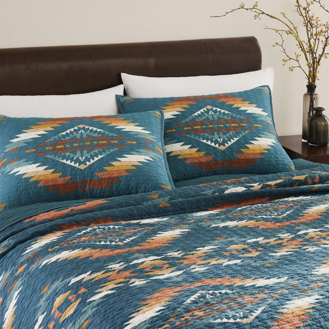Pendleton Full/Queen Quilt Set – 100% Cotton 3 Piece Quilt Set with Shams, Soft Lightweight Bedding for Queen Size Bed, Teal Blue Multi Patterned Comforter Alternative, Queen Bedding Set (Summerland)