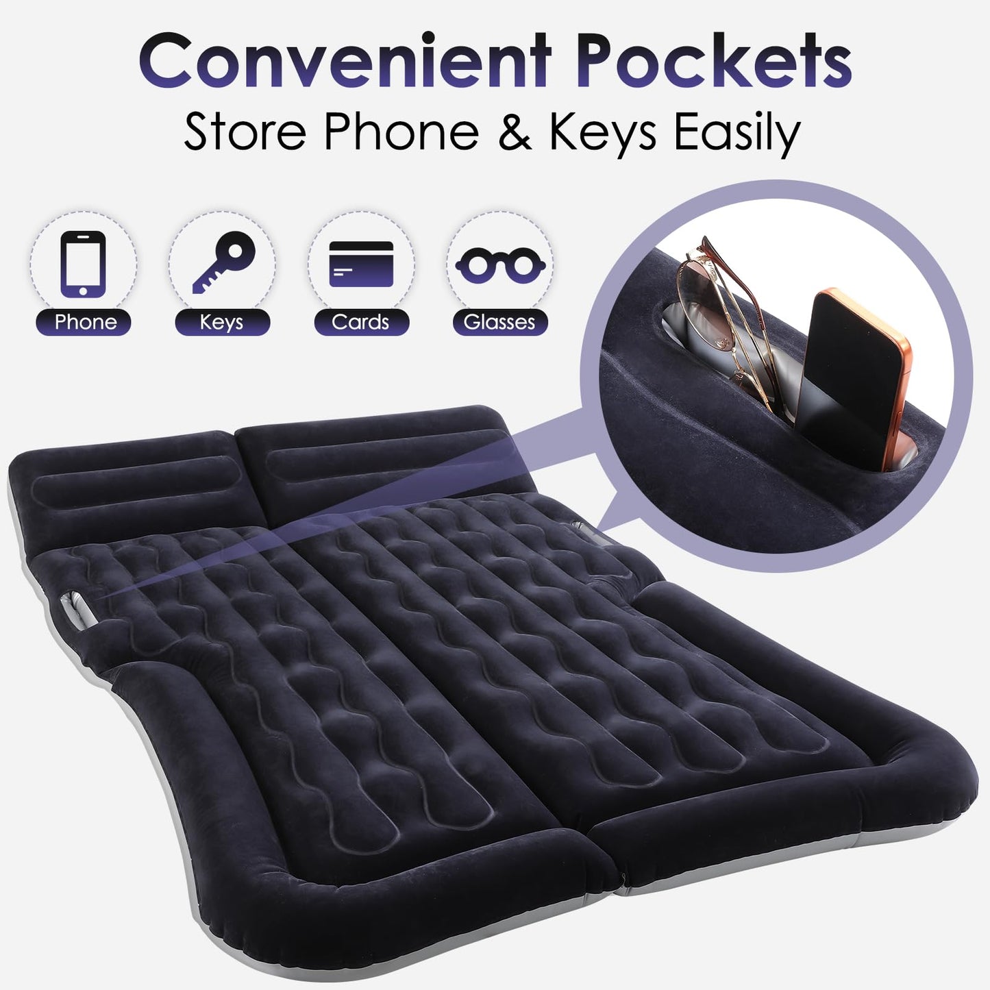 Eooqi Inflatable Car Air Mattress for SUV, Sedan, Truck & Minivan, Back Seat Car Bed for Car Camping & Travel, Portable Mattress with earplugs, Window Screens, Eye Mask & Storage Bags