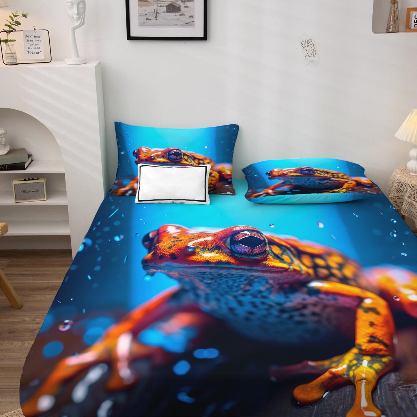 THYUNQ Frog Sheets Full Size Bed, 3D Animal Pattern Bedding Sheets & Pillowcases - 16 Inch Deep Pocket, Super Soft Microfiber Printed Sheet Set 4 Piece