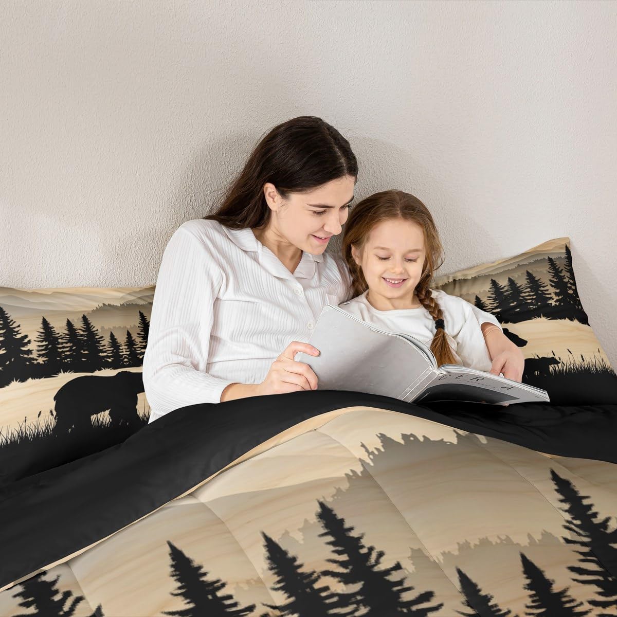 Erosebridal Rustic Cabin Full Comforter Set Farmhouse Bear Bedding Set Hunting Woodland Animal Down Comforter for Kids Adults,Pine Tree Wildlife Quilt Duvet Lodge Bedroom Decor 3 Pcs