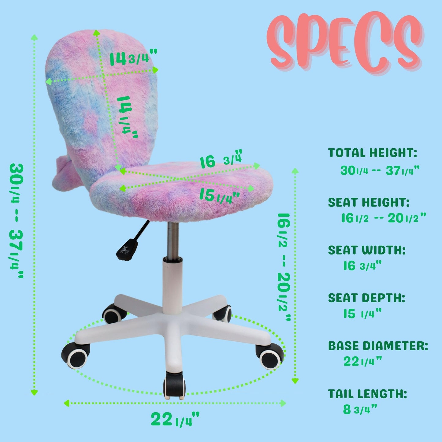 wangji TAILLA Fuzzy Kids Desk Chair, Small Comfy Armless Furry Faux Fur Swivel Chair for Tweens, with Detachable Animal Tail