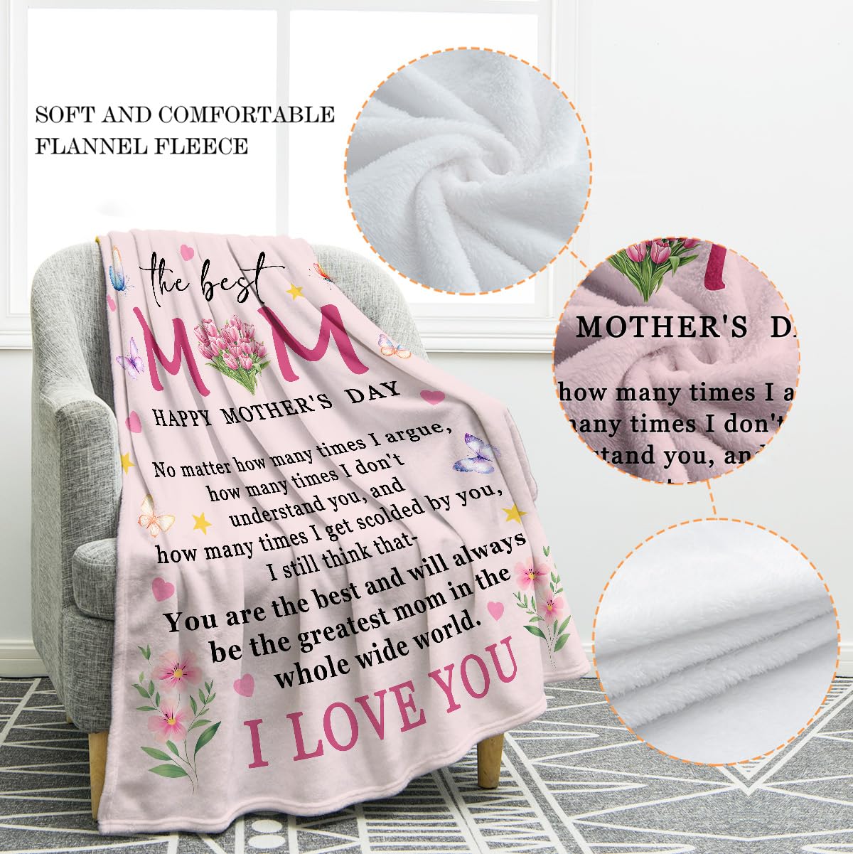 Jekeno Birthday Gifts for Mom, Mom Blanket, Mother Gifts from Daughter or Son, Anniversary Mothers Day Present for Wife, Women 50"x60"