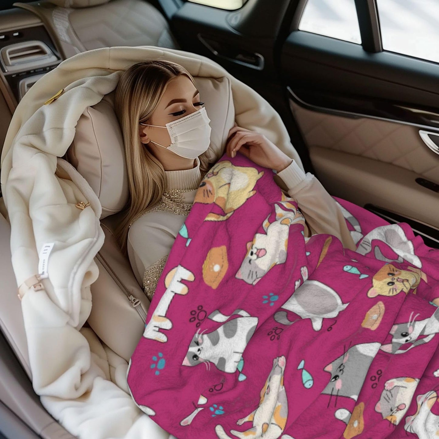 Cute Cat Blanket with Cats Rose Pink Throw Blankets Fuzzy Soft Cozy Blankets 50"x40" Soft Throws Warm Lightweight Plush Fleece Throw Blanket for Kids Men Women Gift Bed Couch Sofa