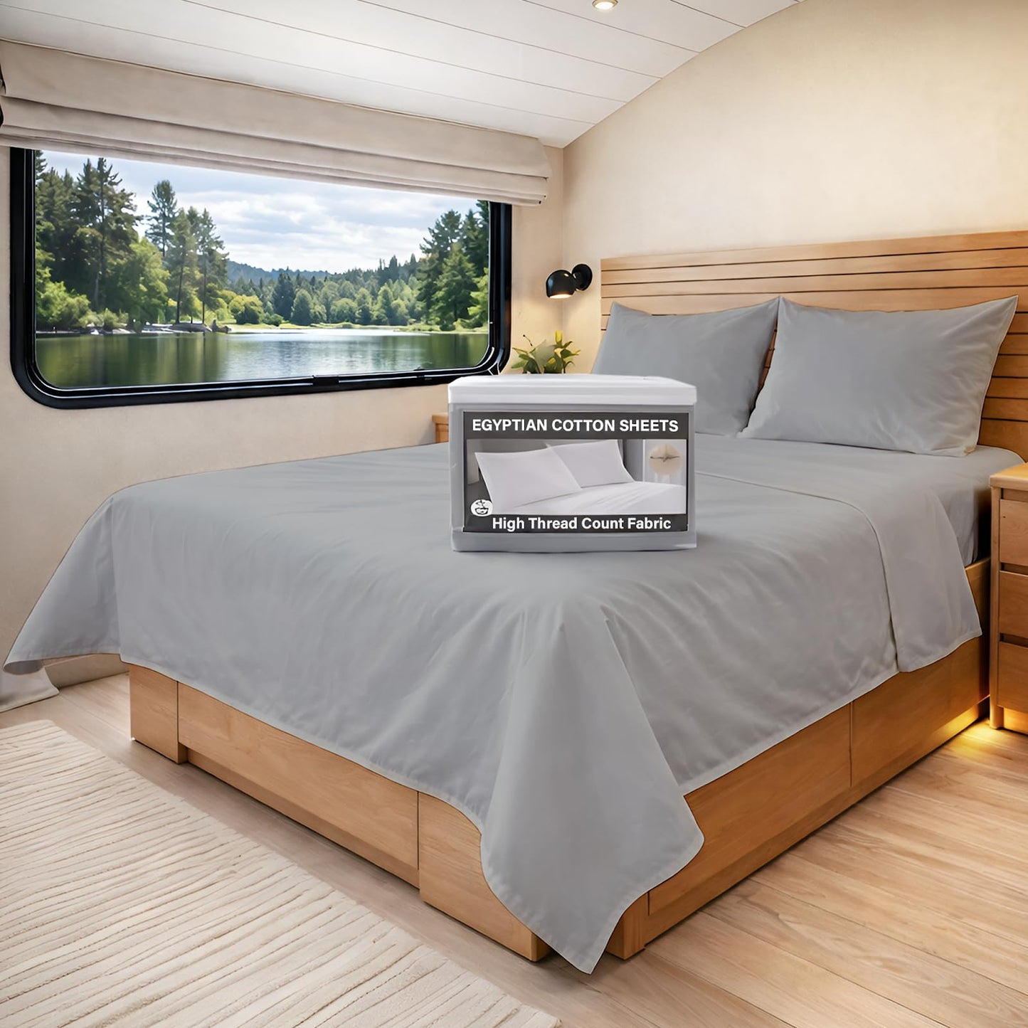 MyGiza Sheets 400TC Egyptian Cotton RV King (72 x 80) 4Pc Set - Soft, Durable, Deep Pocket Sateen Weave Sheets with Superb Elastic for Low Profile Foam & Tall Mattresses - Solid Light Gray