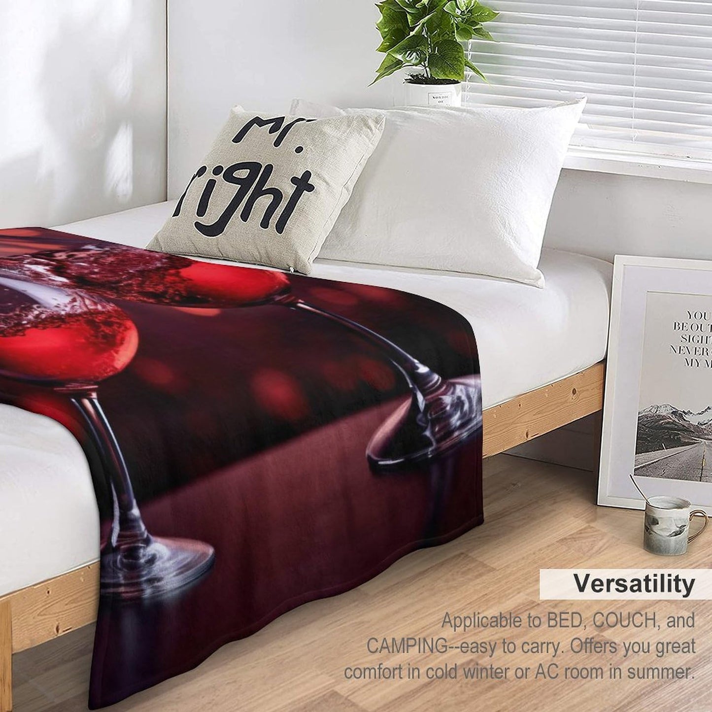 Vuiopuf Red Wine Glass Cheers Print Blanket Lightweight Wrinkle-Resistant for Cozy Lounging, Picnics, Yoga, Decor Gifting