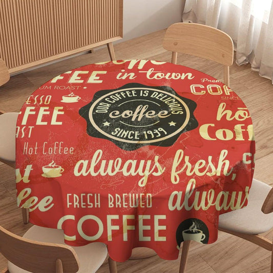 GoDazzling Retro Coffee Round Tablecloth, Coffee Vintage Style Theme Pattern Cafe Decor Tablecloth for Home Party Dining Room Kitchen Decor 36Inch(90cm)