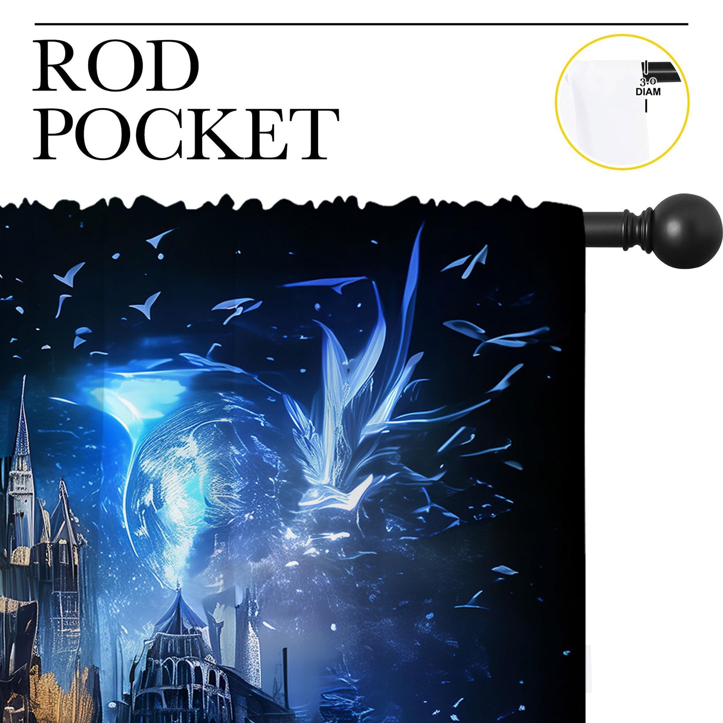 LHROOMJK Magic Castle Blackout Curtains for Boys Girl Bedroom Decor,Blue Aurora Mysterious Anime Style Thermal Insulated Rod Pocket Drapes Darkening Window Curtain for Living Room Home 42x63 inch