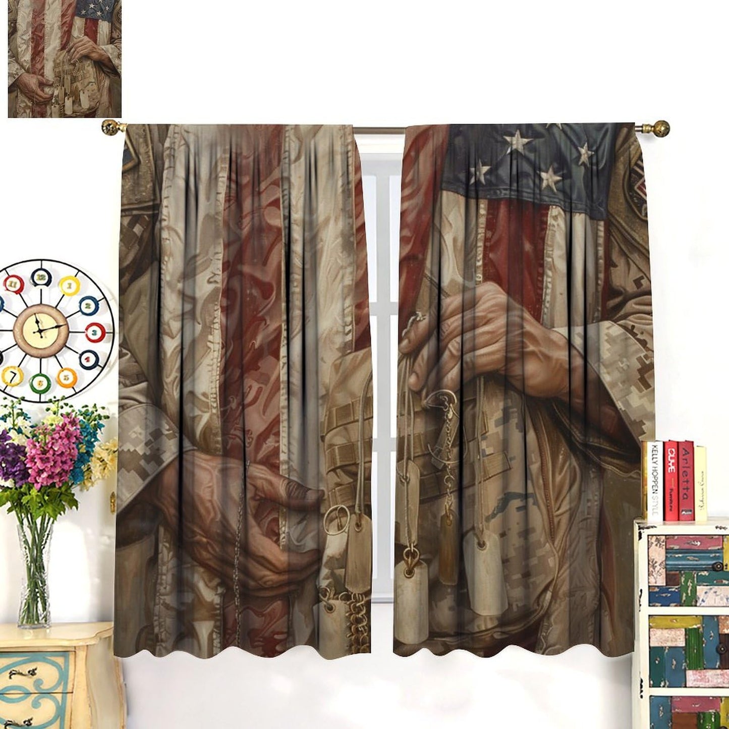 TOWINSFB Military Soldier American Flag Blackout Curtains for Living Room Bedroom, Retro Camouflage USA Patriotic Window Curtains Rod Pocket Thermal Insulated Window Drapes, 2 Panels, Each 21W x 63L