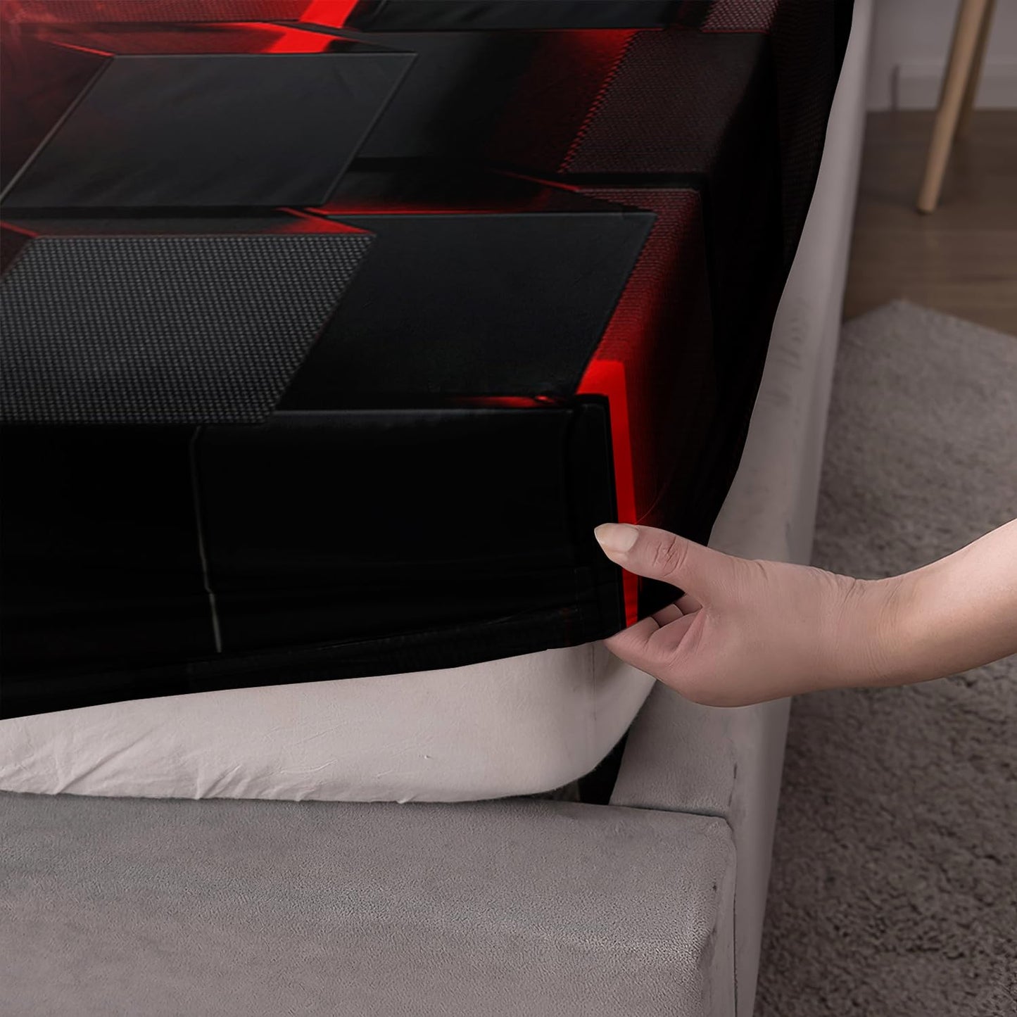 HOSIMA Basketball Fitted Sheet Twin,Basketball Wrapped in Flames,Black Red Geometric Background Pattern Cool Extreme Sports Bedding for Kids Boys Room Decor,1 Fitted Sheet+2 Pillowcases.