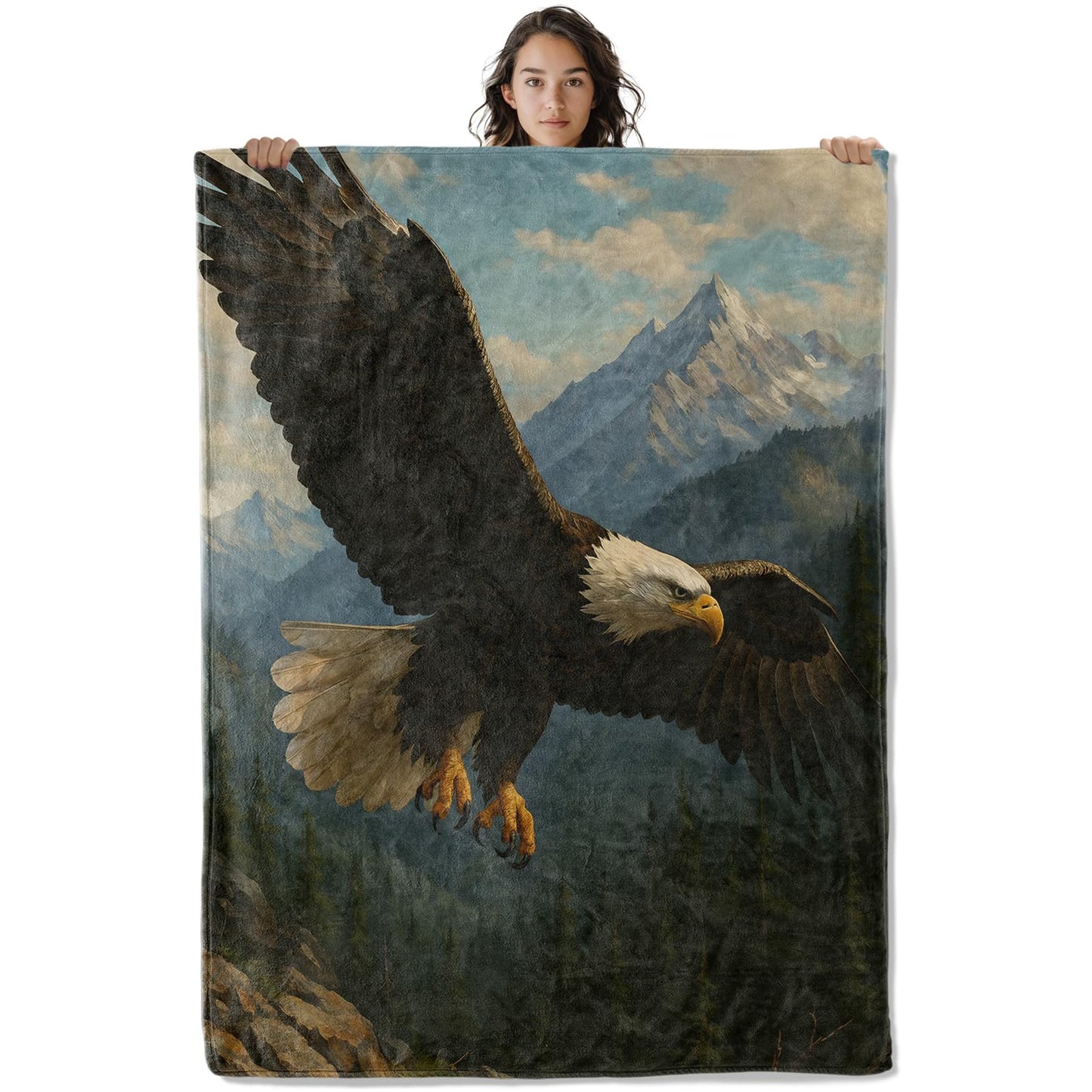 Majestic Bald Eagle Blanket, 60 x 50 Inch Flannel Mountain Flight Throw Blanket, Gifts for Women Men Boys Adults Kids, Lightweight Cozy Warm Blankets for Sofa Travel Home Decor