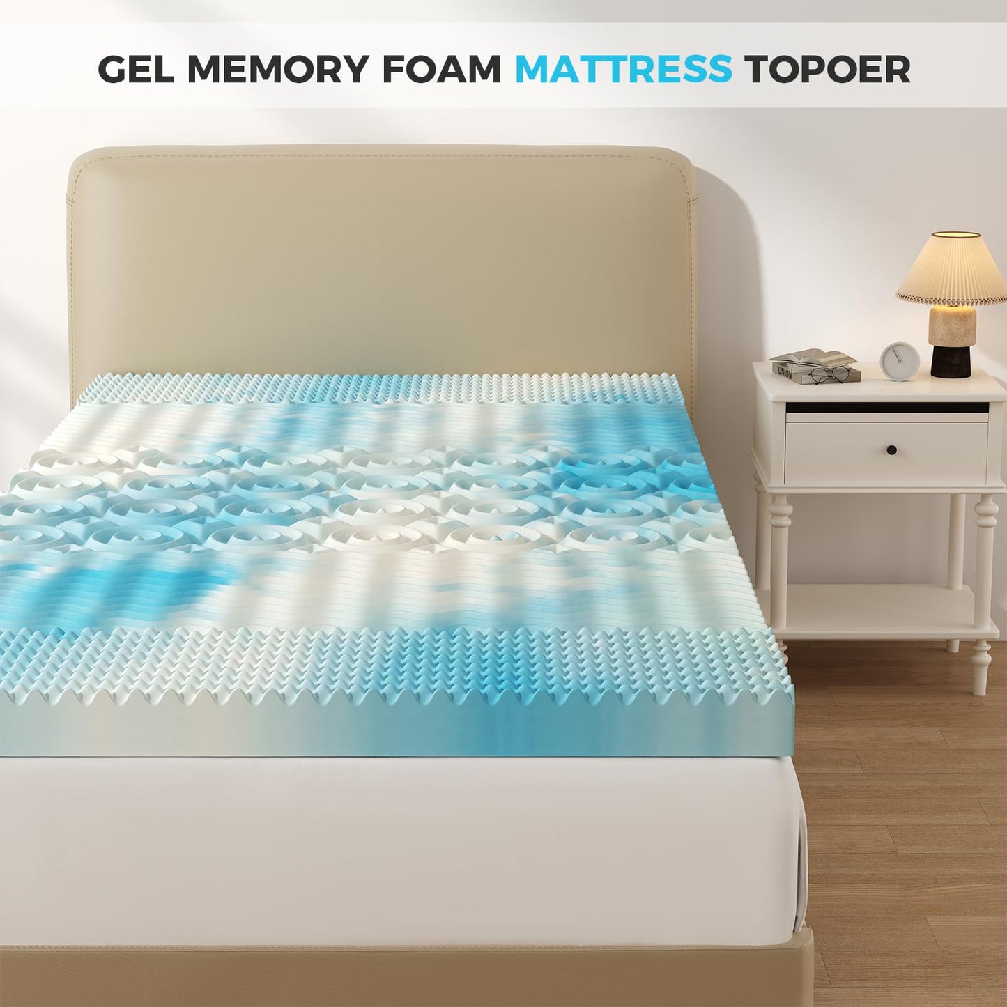 DUMOS 2 Inch Memory Foam Mattress Topper Twin, 5-Zone Cooling Gel Infused Pressure Relief Bed Topper for Back & Hip Pain, Soft Dorm RV Camping Mattress Pad, Blue