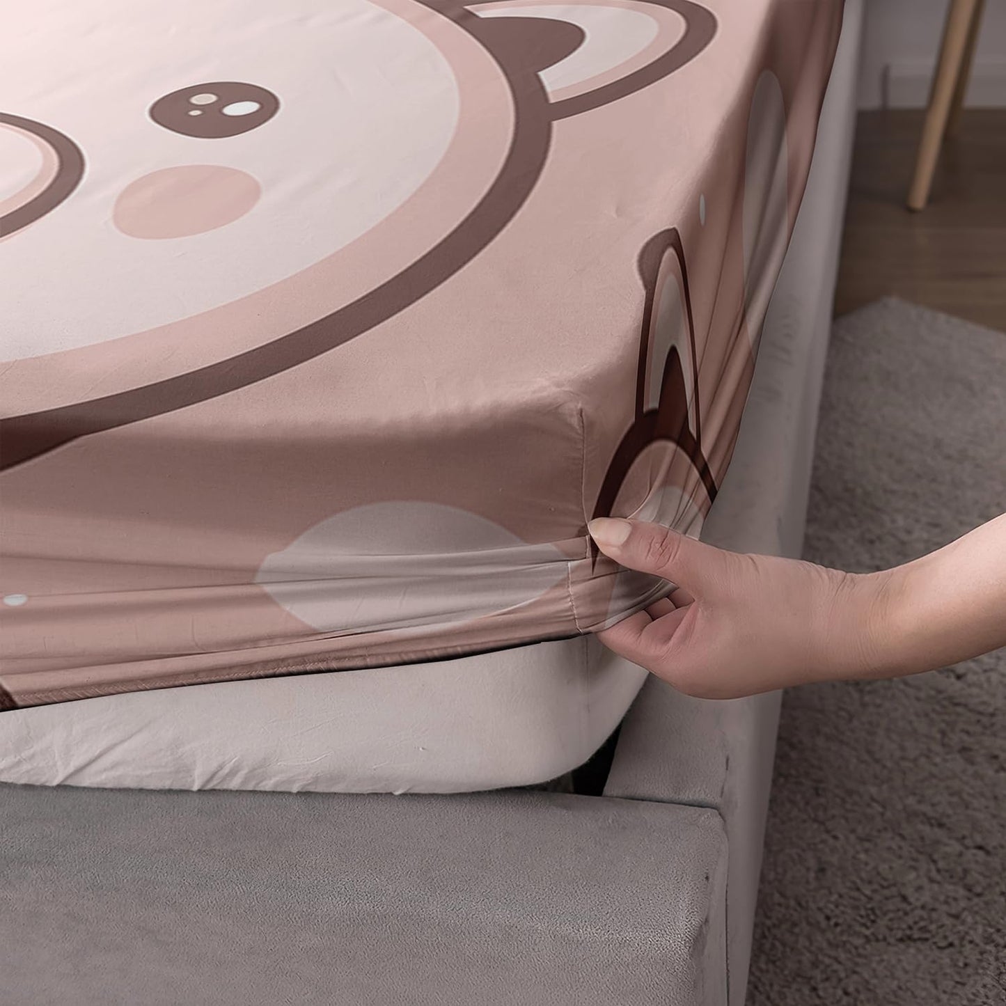 AILONEN Funny Pig Fitted Sheet Set Twin Size,3-Piece Cute Animal Bed Sheet Set for Kids,Cartoon Pig Print Pink Microfiber Fitted Sheet with 2 Pillowcases,All Season